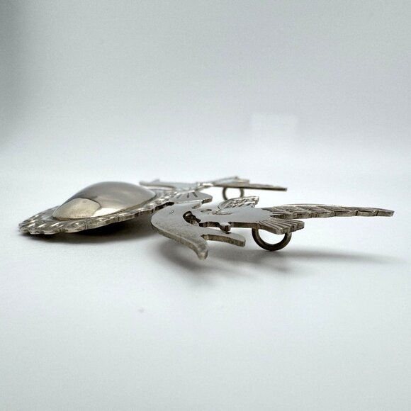 Bird Bow Oval Brooch Pin Pendant Vintage Silver-Toned Silver Plate? - Picture 7 of 10